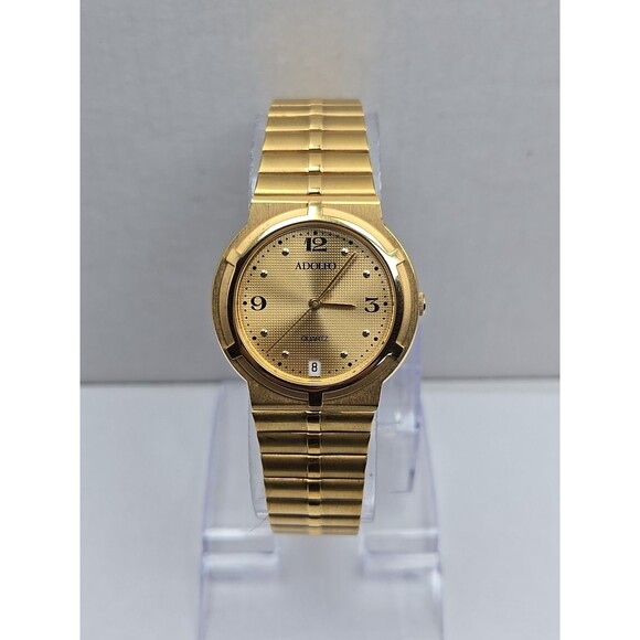 Womens Vintage Adolfo GTI Gold Tone Date 31mm Quartz Watch New Battery Dress Art - Picture 1 of 10
